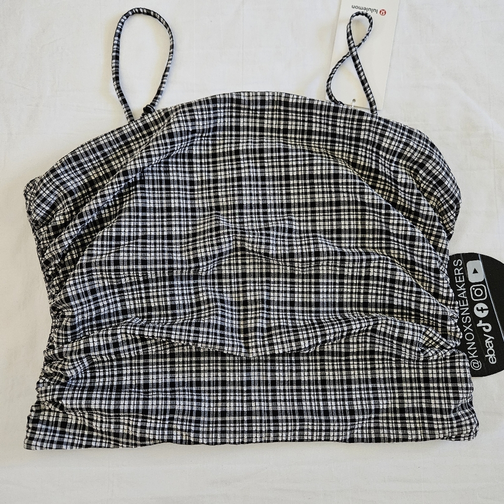 Lululemon Seersucker Check Strappy Tank Top BCWK Black White Women's Size XL